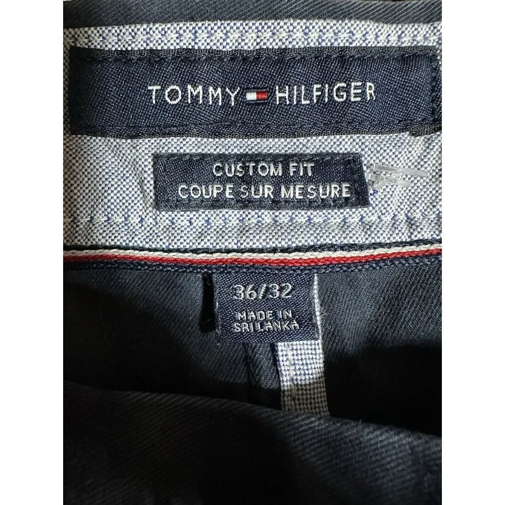 MENS TOMMY‎ HILFIGER CUSTOM FIT LOGO CHINO PANTS NAVY BLUE SIZE 36 X 32